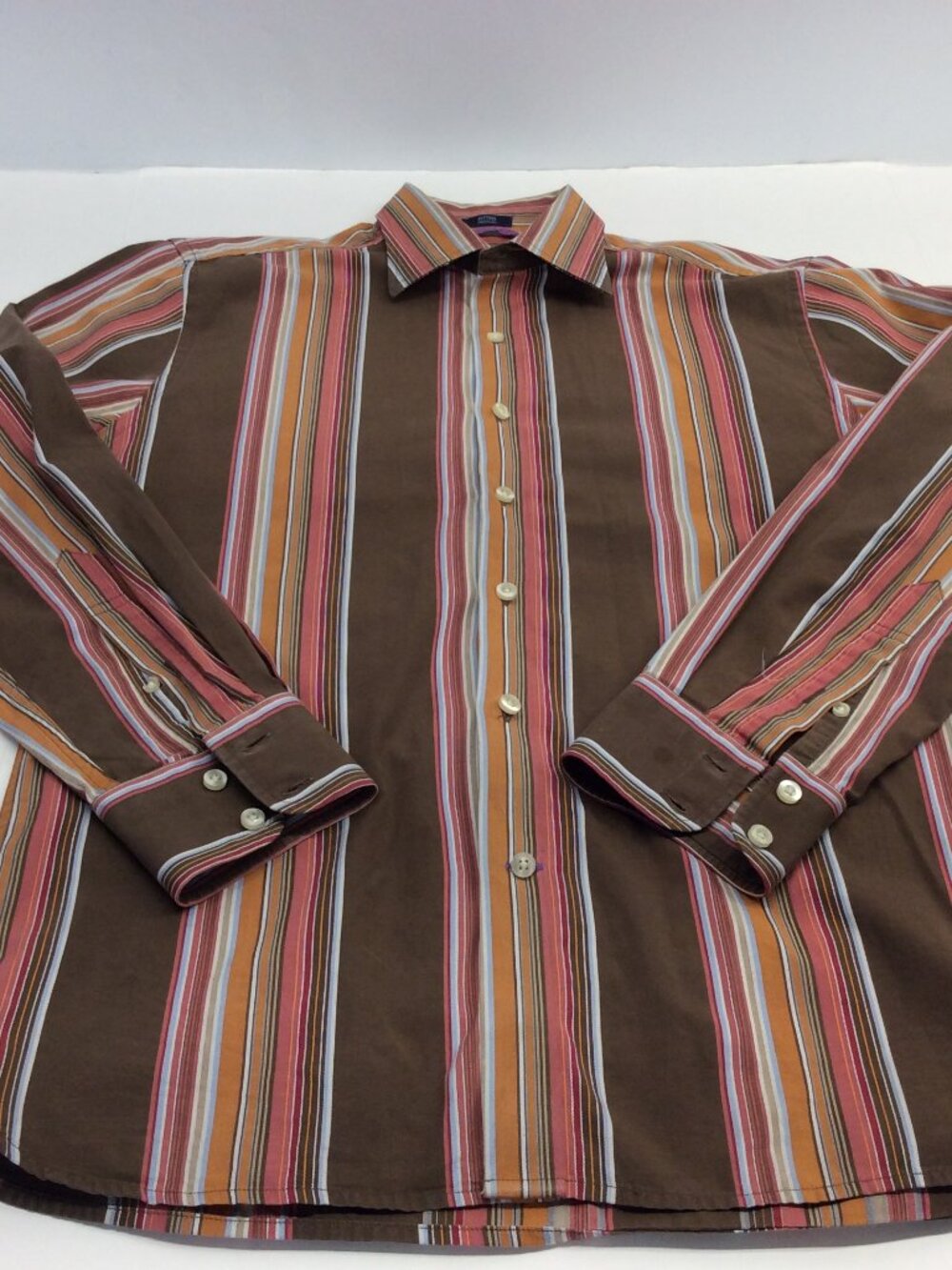 GAP Shirt Brown Stripe Long Sleeve Button Up Fitted Premium Small 14-14 1/2